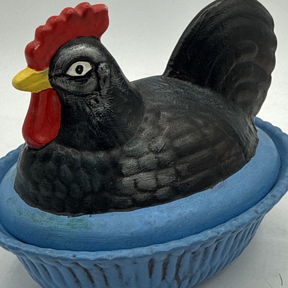 Vintage Ceramic Hen On A Nest Covered Candy Dish Indiana Glass Mold Hand Painted
